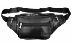 Gürteltasche Leder Schwarz 6 Reißverschluss-Fächer Bauchtasche Umhängetasche